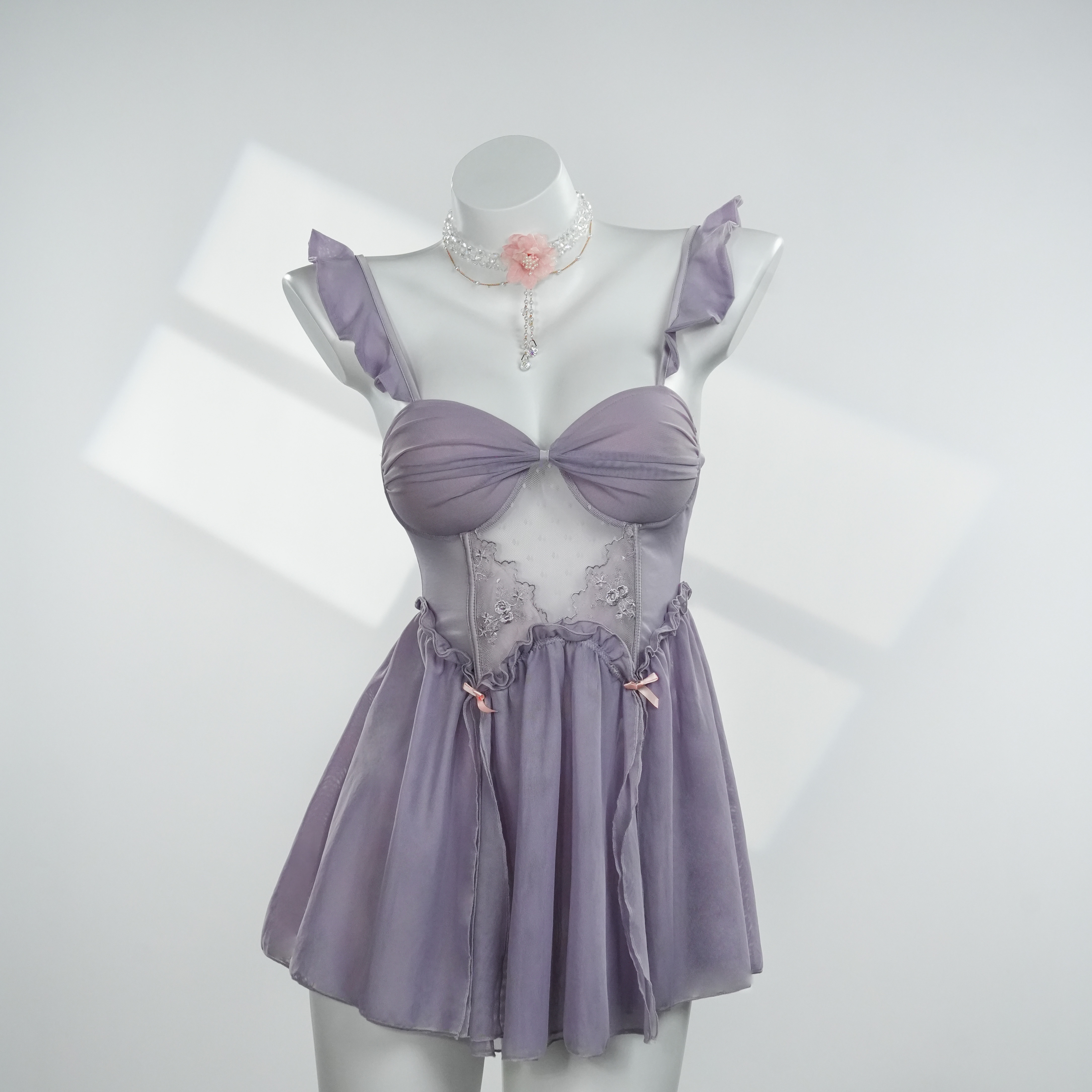 被爱【90-220斤】紫色气质显瘦轻纱性感裙式大码睡裙 P3455