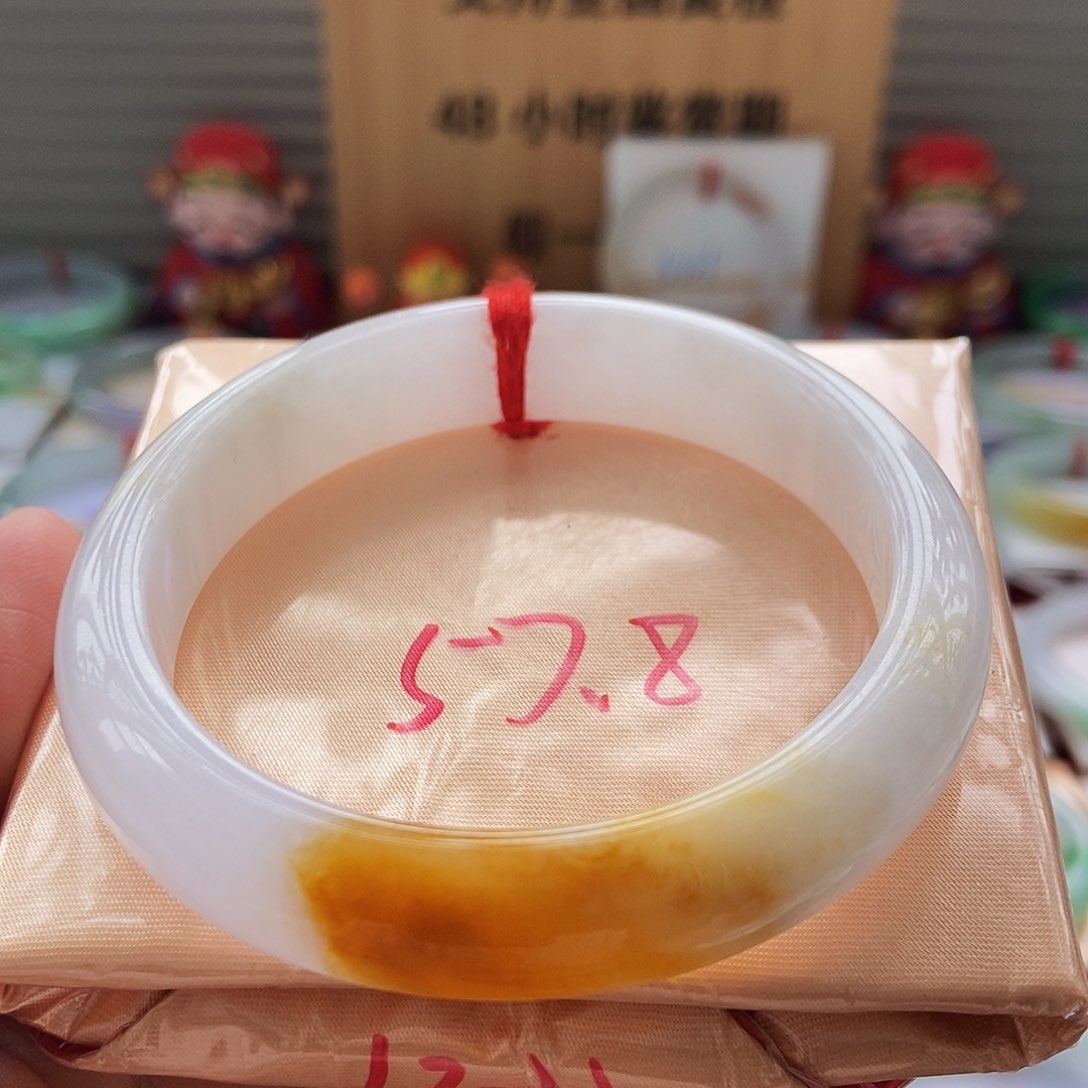 翡翠手镯未镶嵌5白底俏红黄翡5