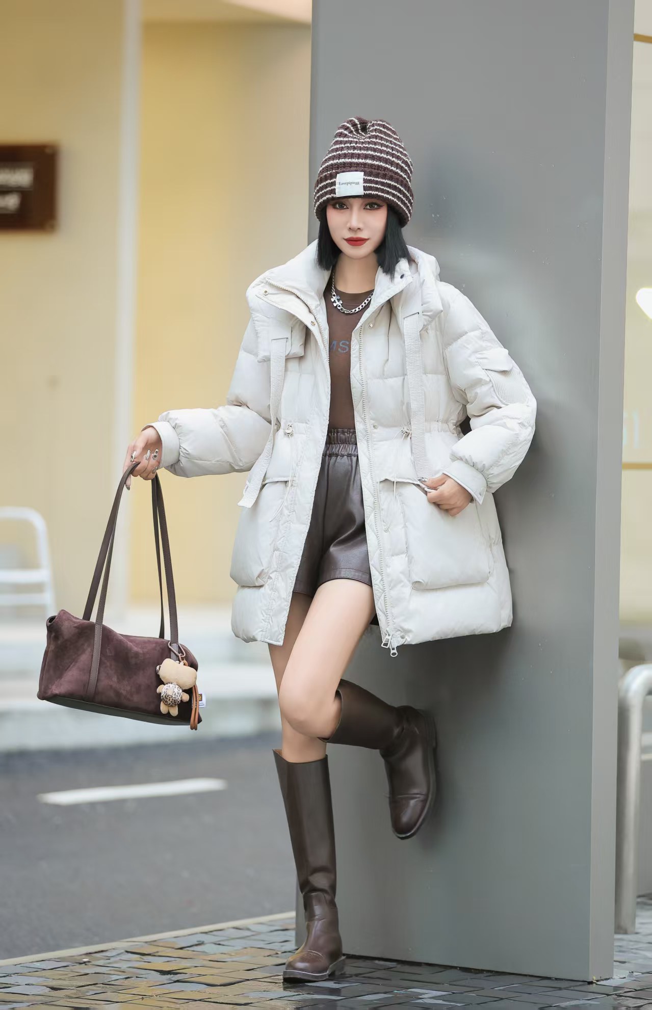 2025女冬季韩系时尚百搭修身显瘦中长款炸街高端白鸭绒羽绒服