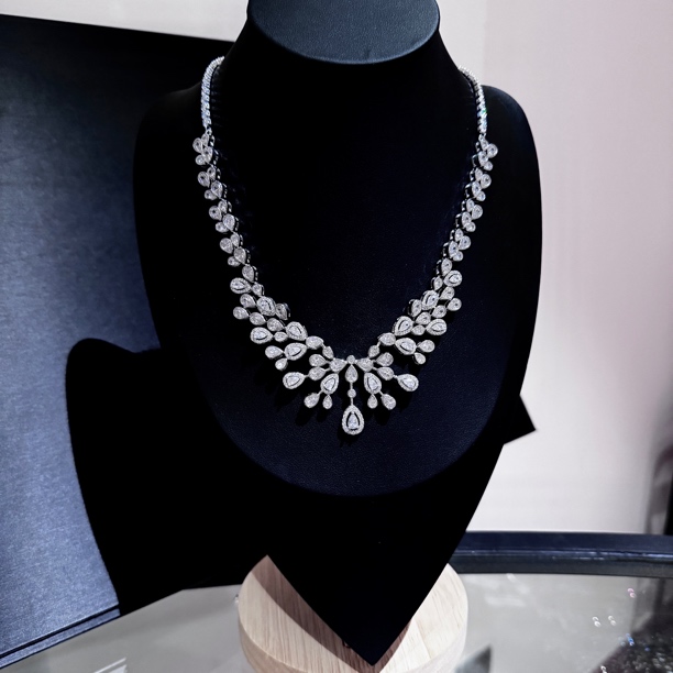 链子925银 华丽高定款满钻项链银色