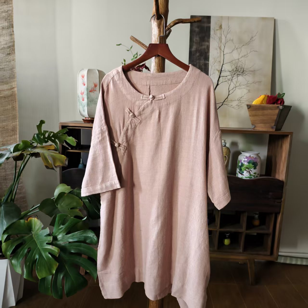 【大梅子推荐】设计款亚麻盘扣袍子X0201