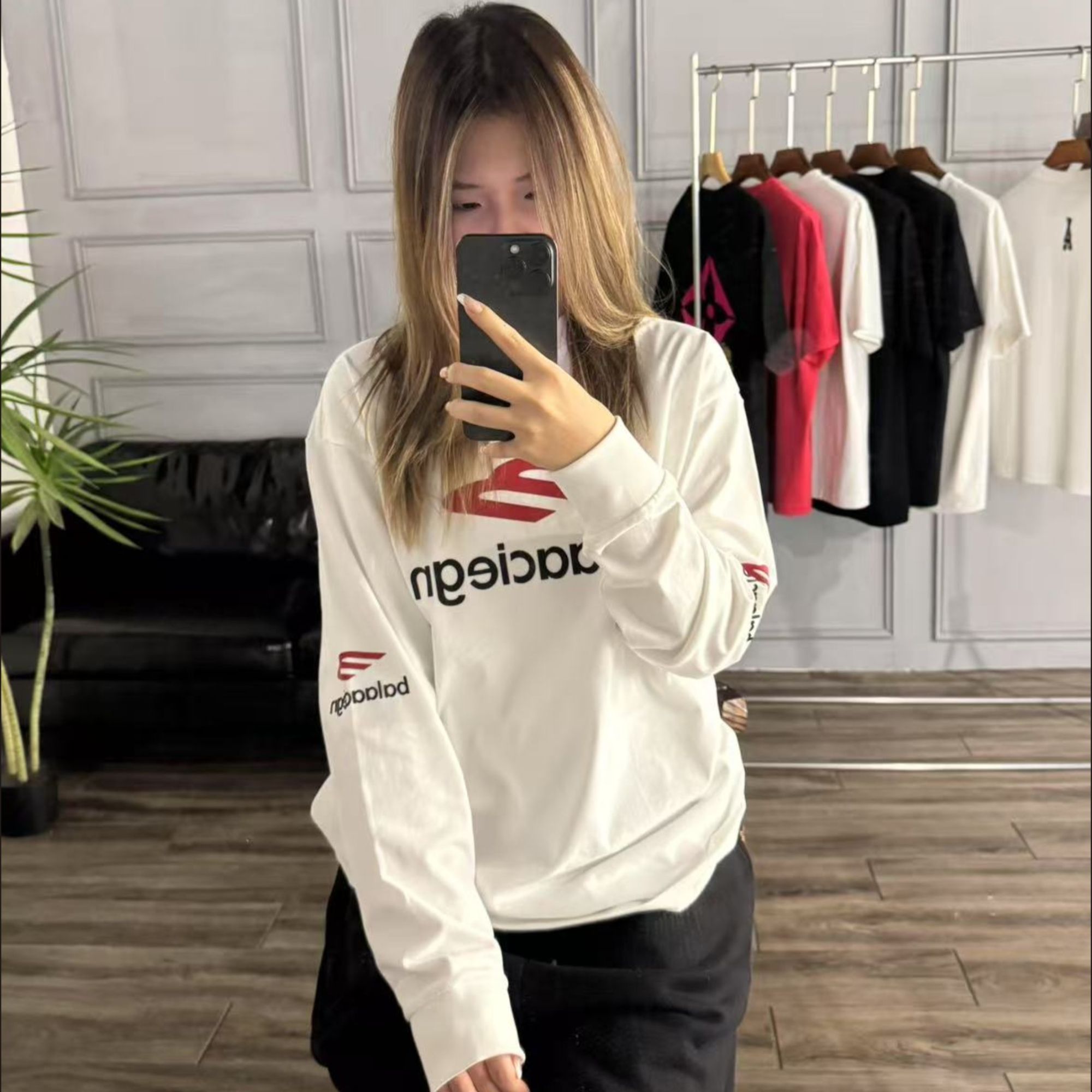 秋季新款2025重磅男生长袖圆领T恤 大M带字母美式宽松纯棉长袖T