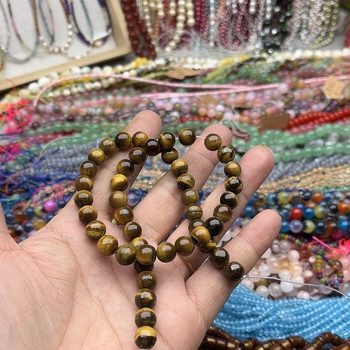 玛瑙/玉髓珠宝半成品未镶嵌一条8mm虎眼石