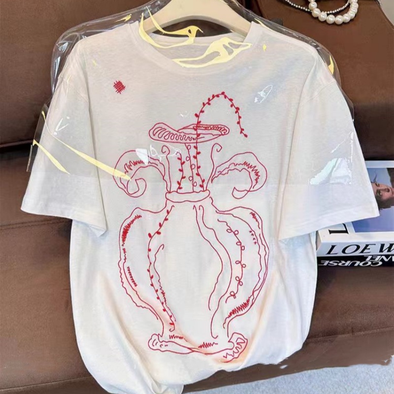 羊范韩系手绘花瓶印花短袖T恤女夏季新款时尚设计感百搭显瘦上衣