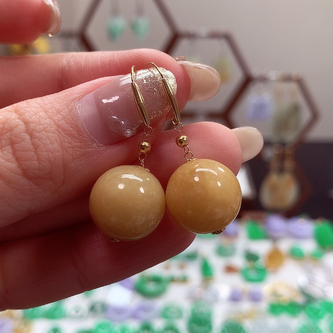翡翠耳饰18K金镶嵌天然翡翠