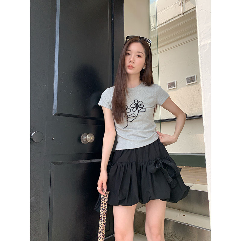 法式甜美减龄修身显瘦正肩短袖T恤女C3119