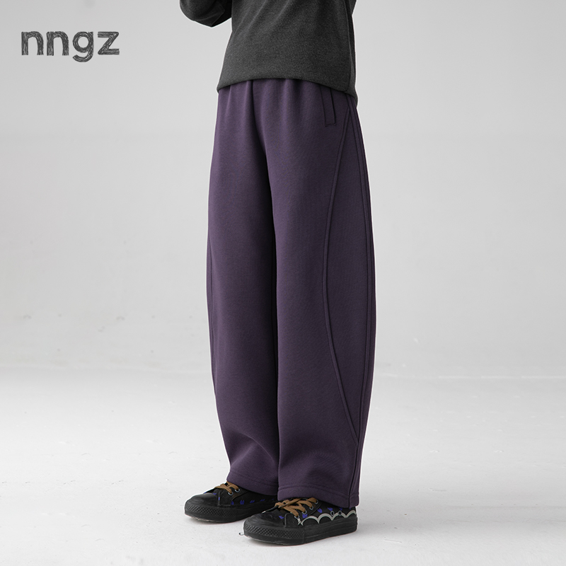 NNGZ设计师风女童加绒保暖运动裤冬季宽松弯刀裤B25DY2139K裤子