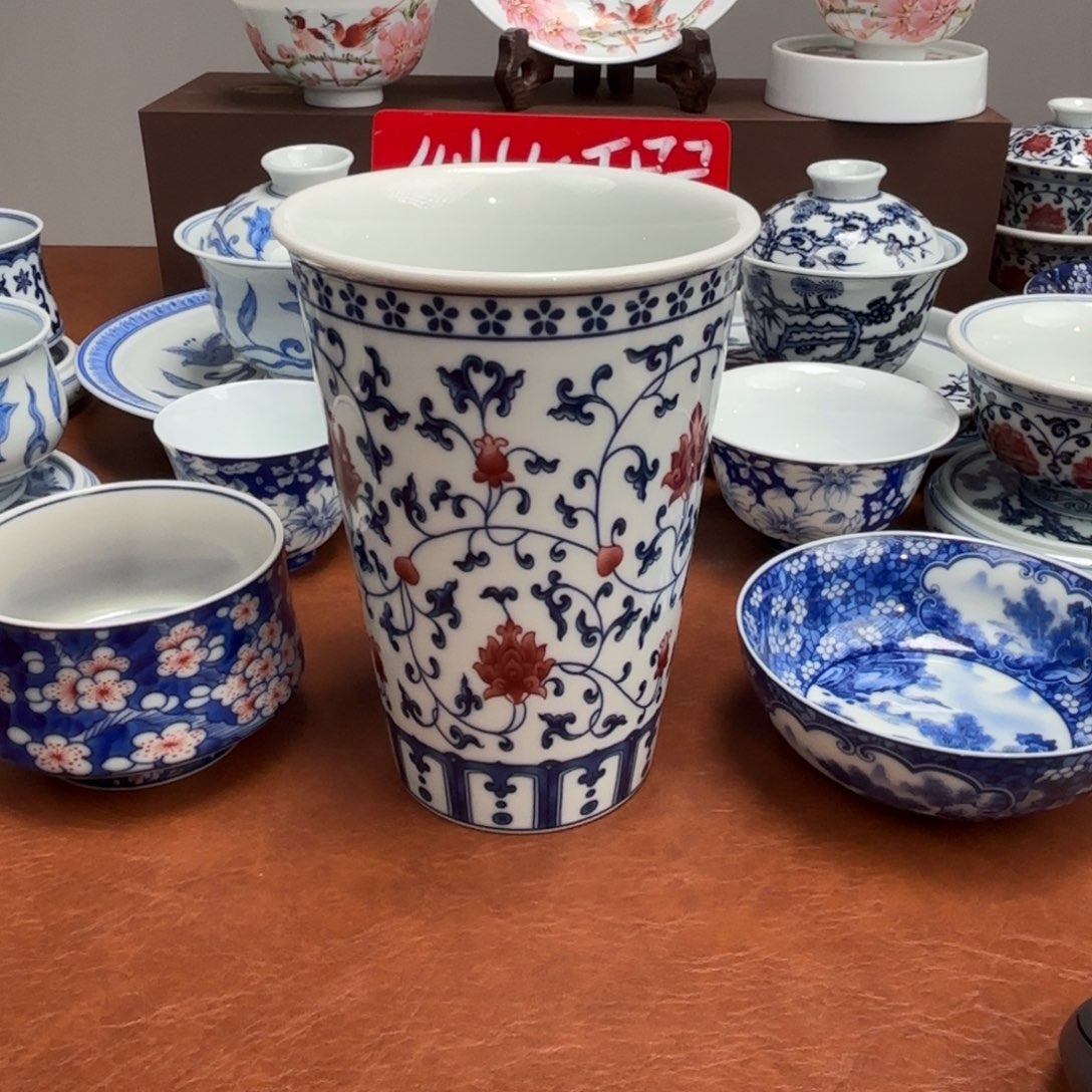小***飛陶摆件缠枝莲可乐杯两只
