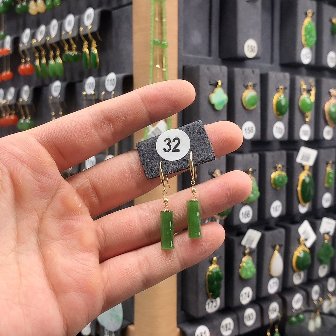 和田玉耳饰18K金镶嵌