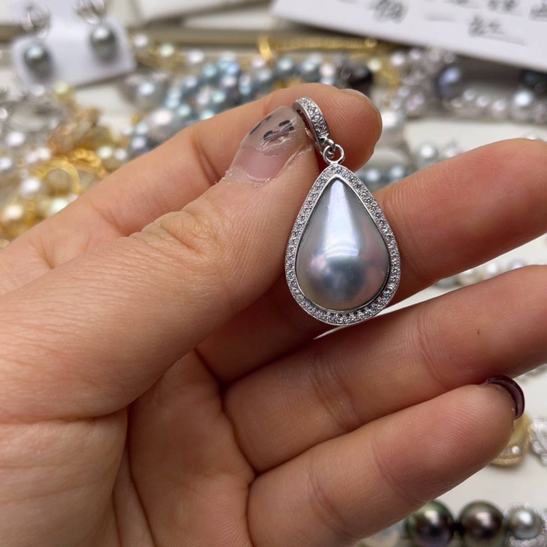 拼合珍珠（马贝珠）吊坠(不含链)银S925镶嵌