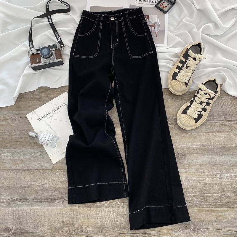 络南昔300斤大码胖mm加绒阔腿牛仔裤女秋冬新款裤子显瘦直筒长裤