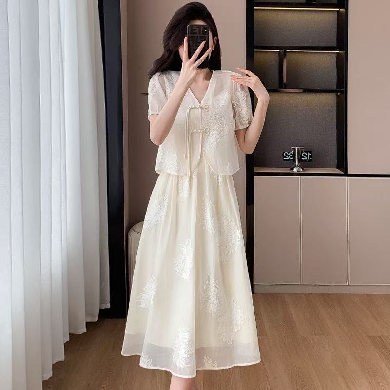 小清新显瘦连衣裙夏季时尚辣妈新中式女装法式长裙完美国际联名