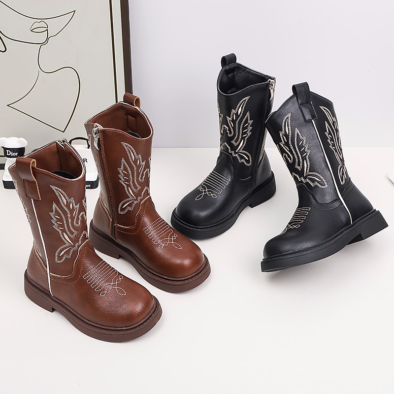 2025年秋季新款防滑复古儿童靴中筒高筒秋冬靴子儿童靴子女童靴子