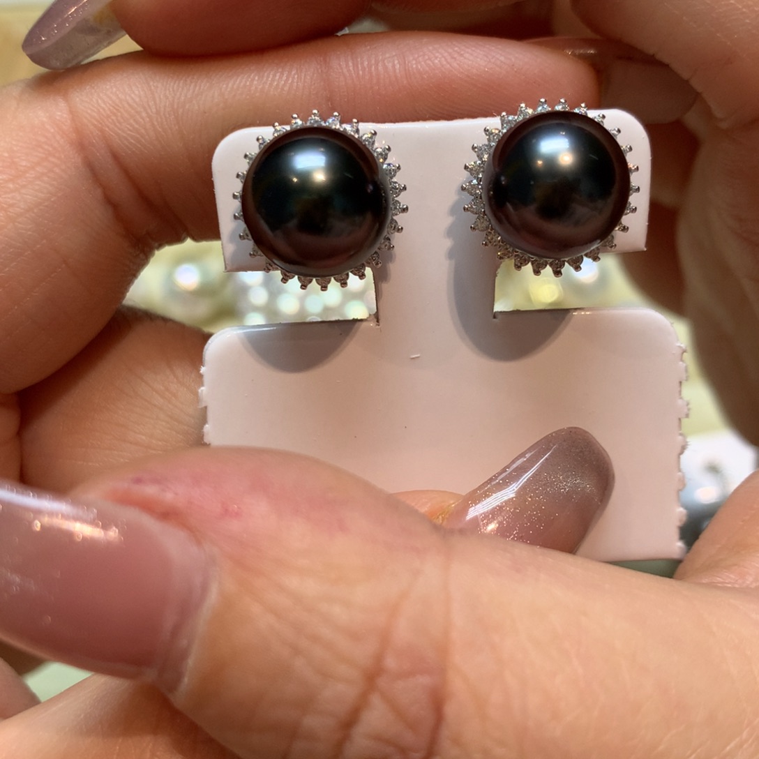 海水珍珠耳饰银S925镶嵌