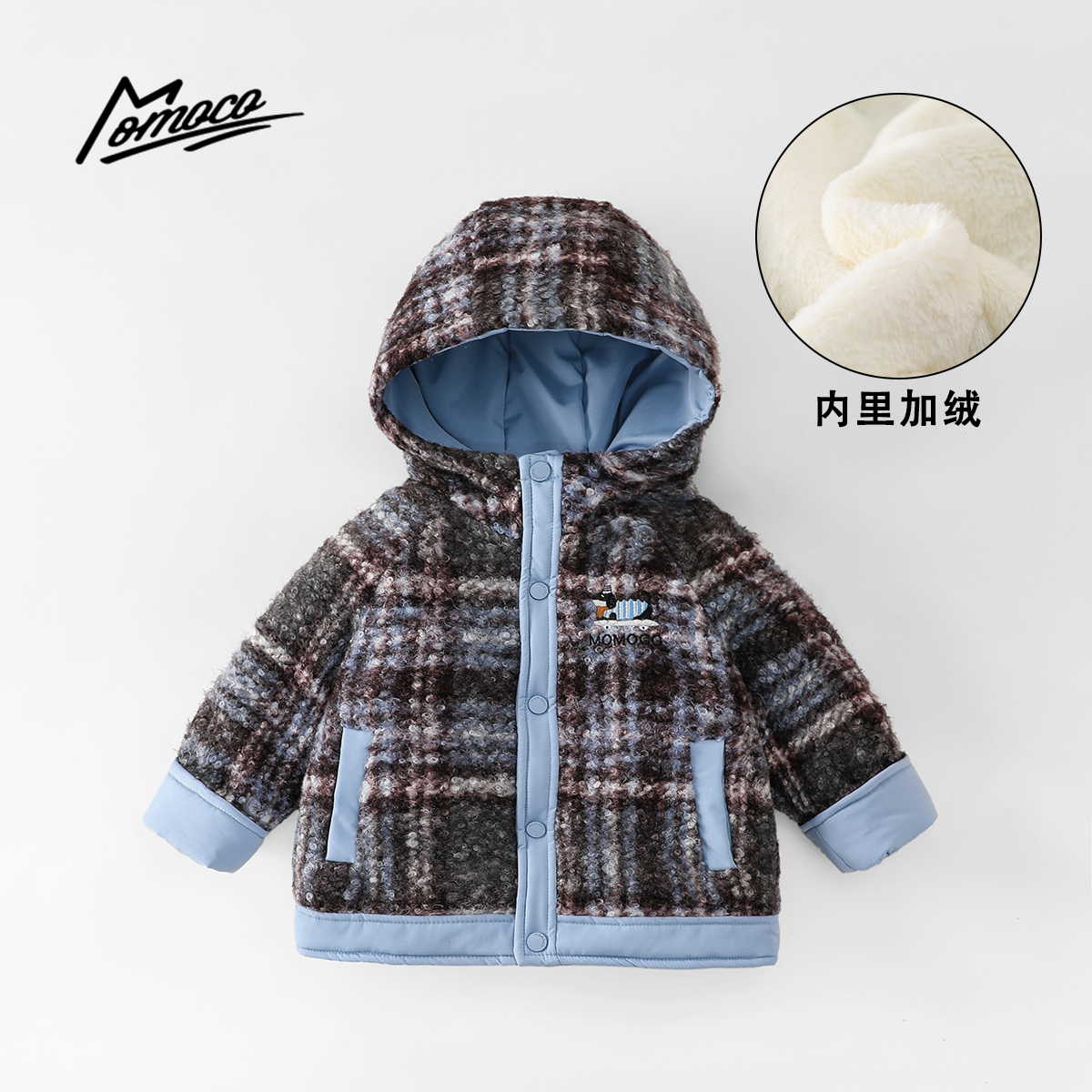 MOMOCO男女童冬季新款加厚卡通休闲公仔连帽棉服外套77430123067