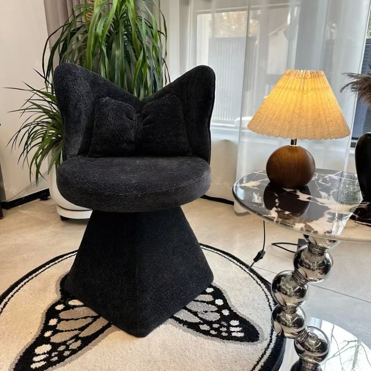 高级感蝴蝶化妆椅法式梳妆台椅子衣帽间靠背凳子中古风可旋转餐椅