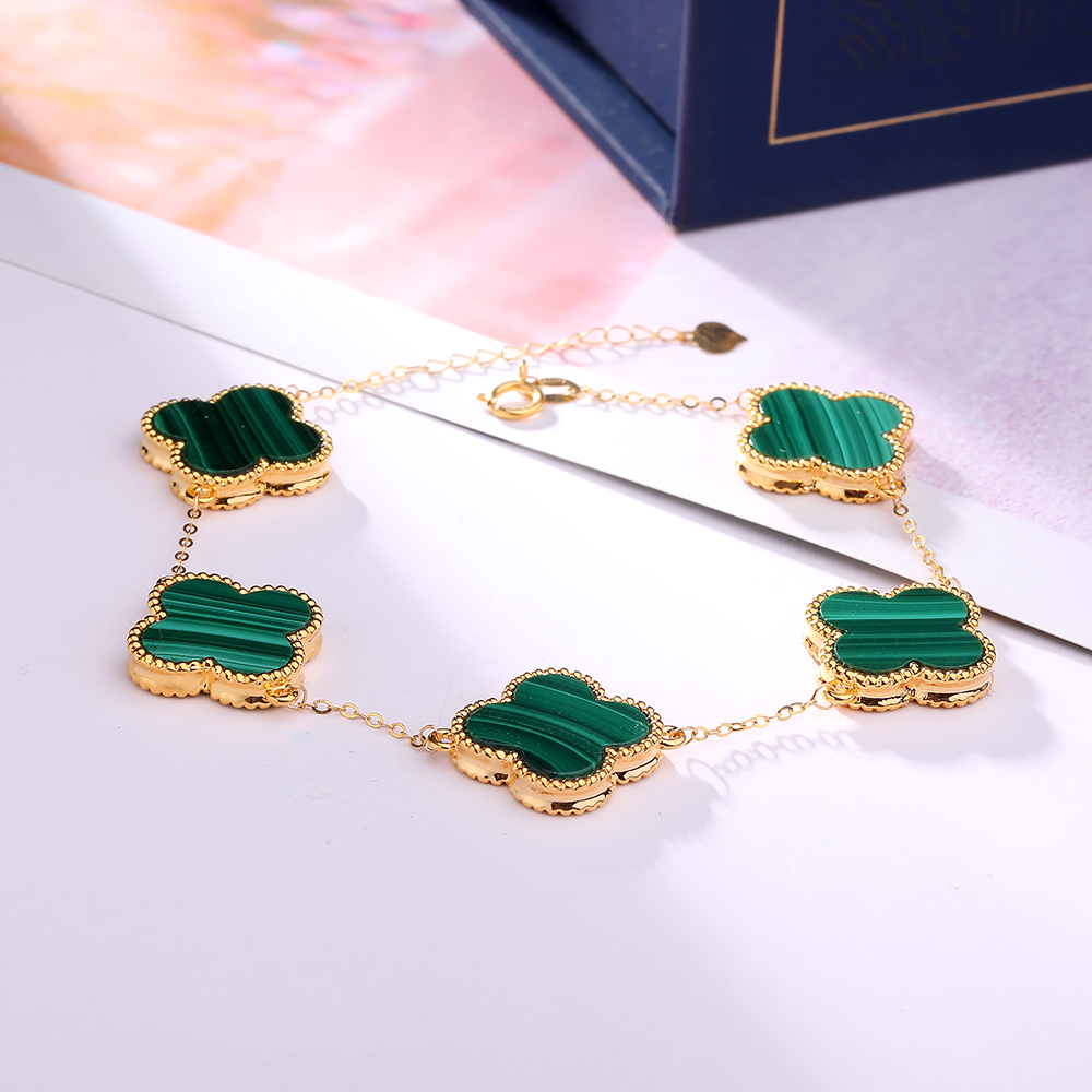 【婷婷专属】18K金孔雀石四叶【重金版】手链 时尚轻奢简