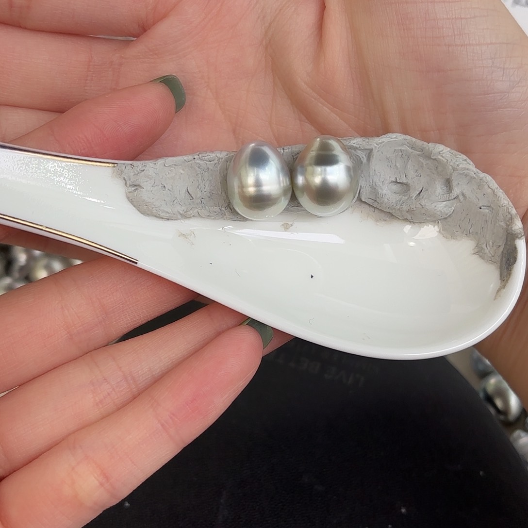 定制海水珍珠裸珠未镶嵌11-13mm铂金灰裸珠两颗