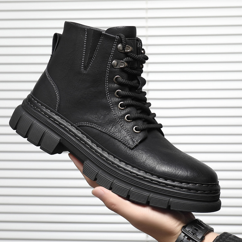 马丁靴男新款英伦风高帮靴子黑色机车工装靴切尔西中帮复古潮靴子