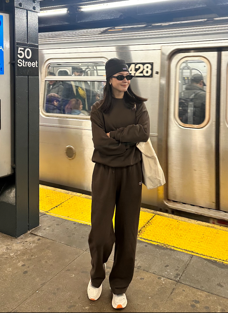 韩代欧美范美拉德高级咖直筒宽松慵懒运动百搭抽绳卫裤