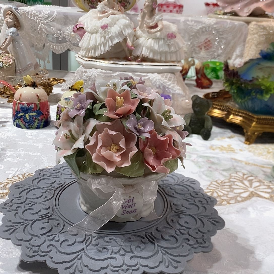 摆件0284骨瓷百花花坛摆件礼盒装