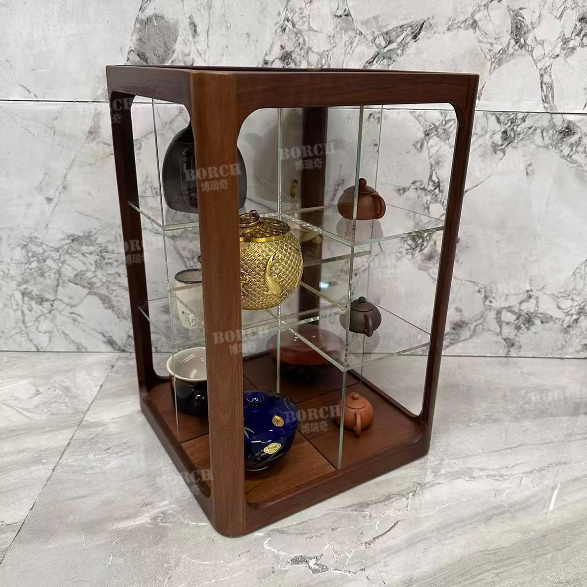 741博瑞奇北美黑胡桃桌面旋转中古茶具收纳柜手办收纳柜10025