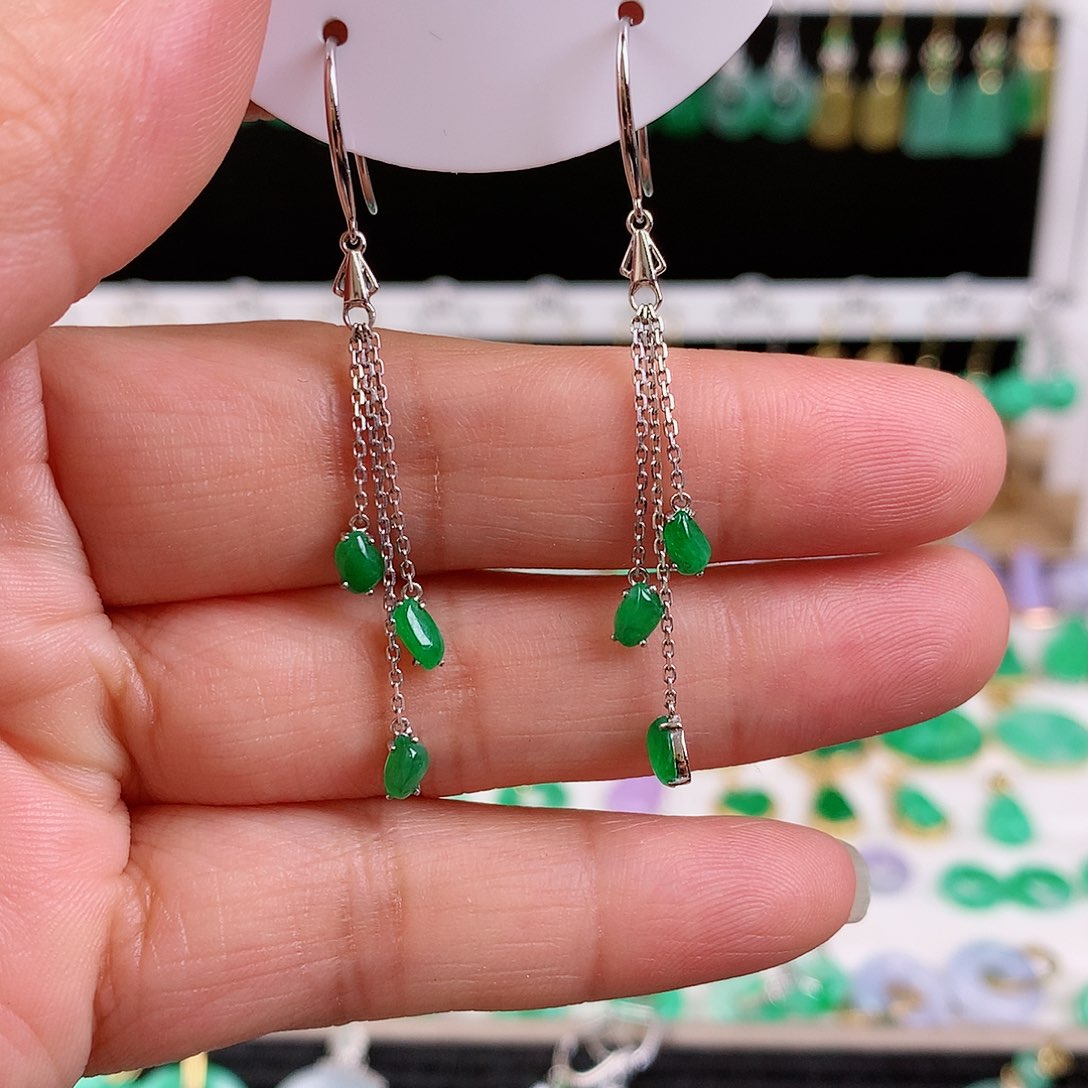 翡翠耳饰18K金镶嵌海**楼