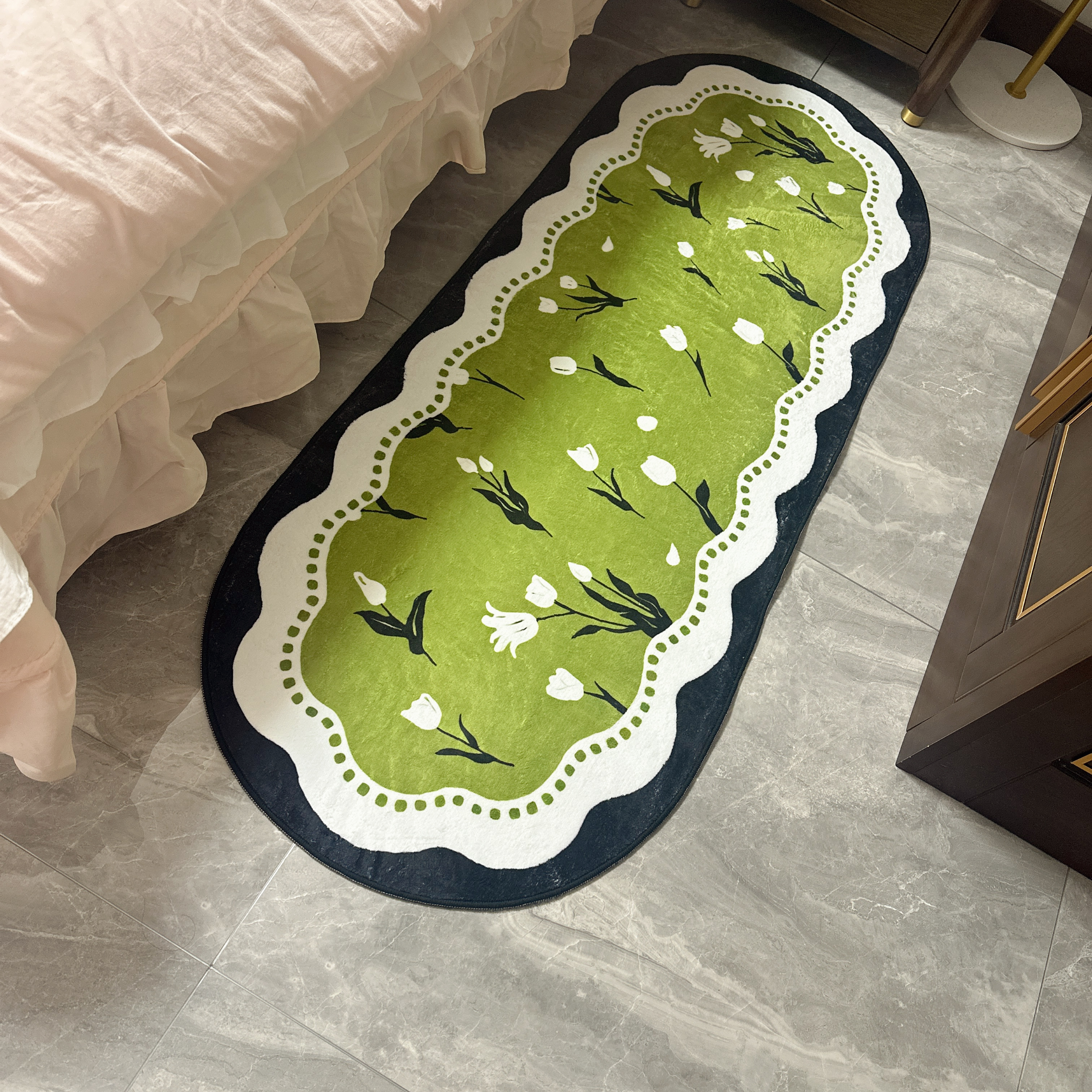 绿色法式复古卧室床边毯中古风羊绒加厚床尾毯