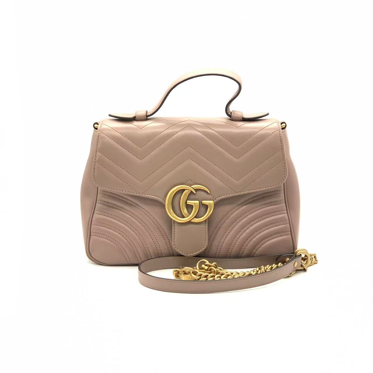 95新 GUCCI/古驰 古驰 奶茶金中号手提马蒙单肩包/