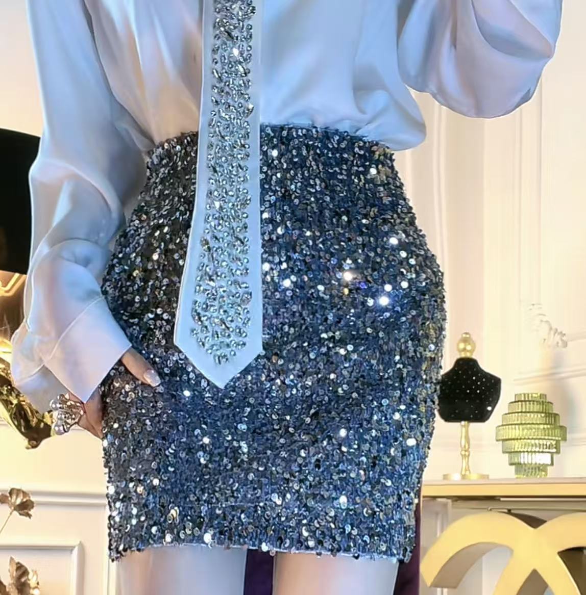【高级灰/高贵名媛】春季新款辣妹名媛夜店满身亮片闪亮半身裙女