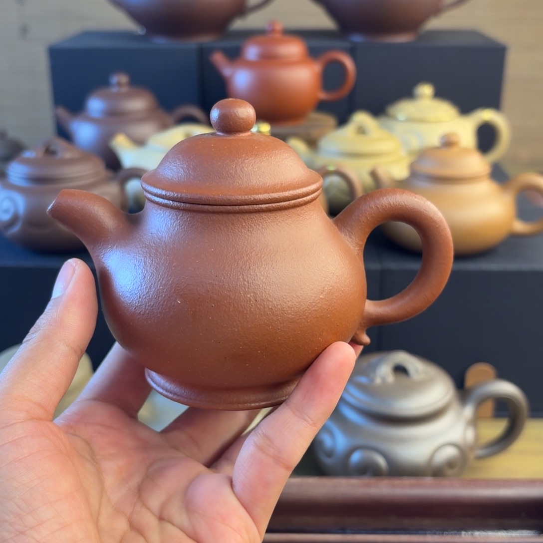紫砂茶壶绝红将坡半手