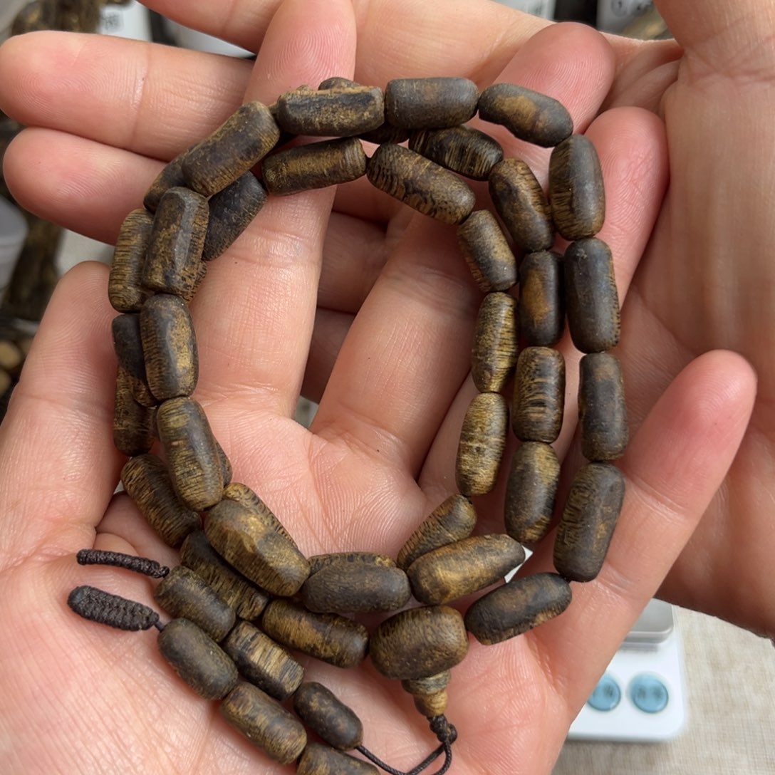 沉香手串天**运乌身圆叶沉水浮留疤长串