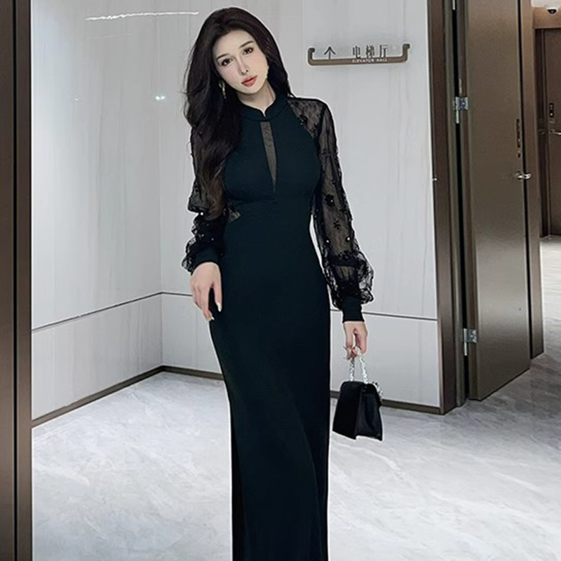 黑色性感蕾丝修身连衣裙女高级感御姐风情万种的裙子D0367