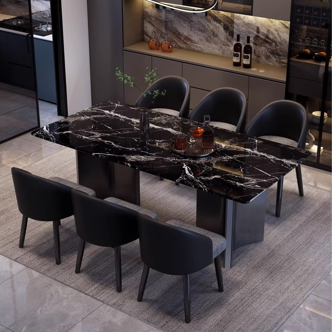 轻奢高级感大理石餐桌现代简约长方形家用餐桌椅组合小户型吃饭桌