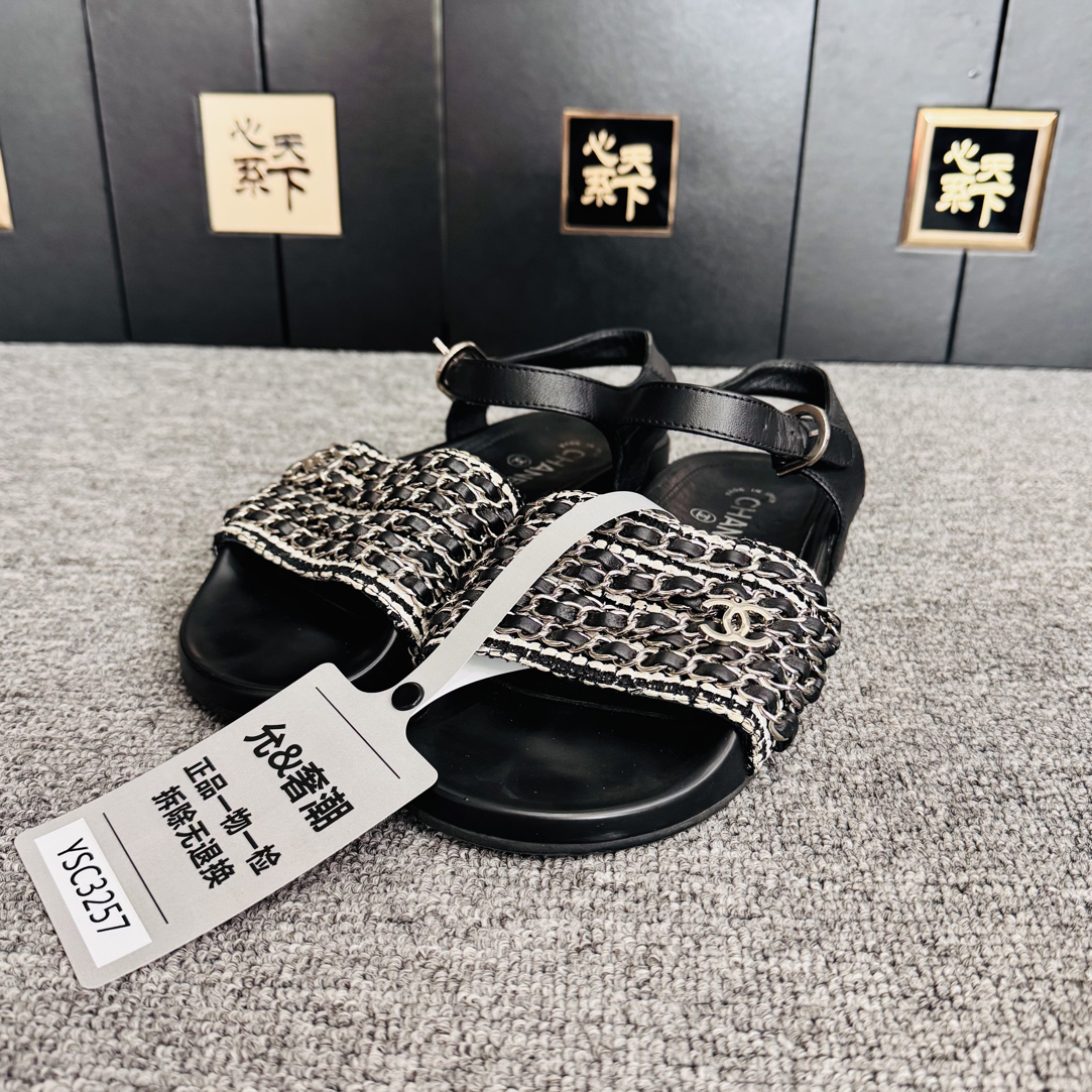 95新 Chanel/香奈儿 链条流苏绑带凉鞋 36码ysc3257