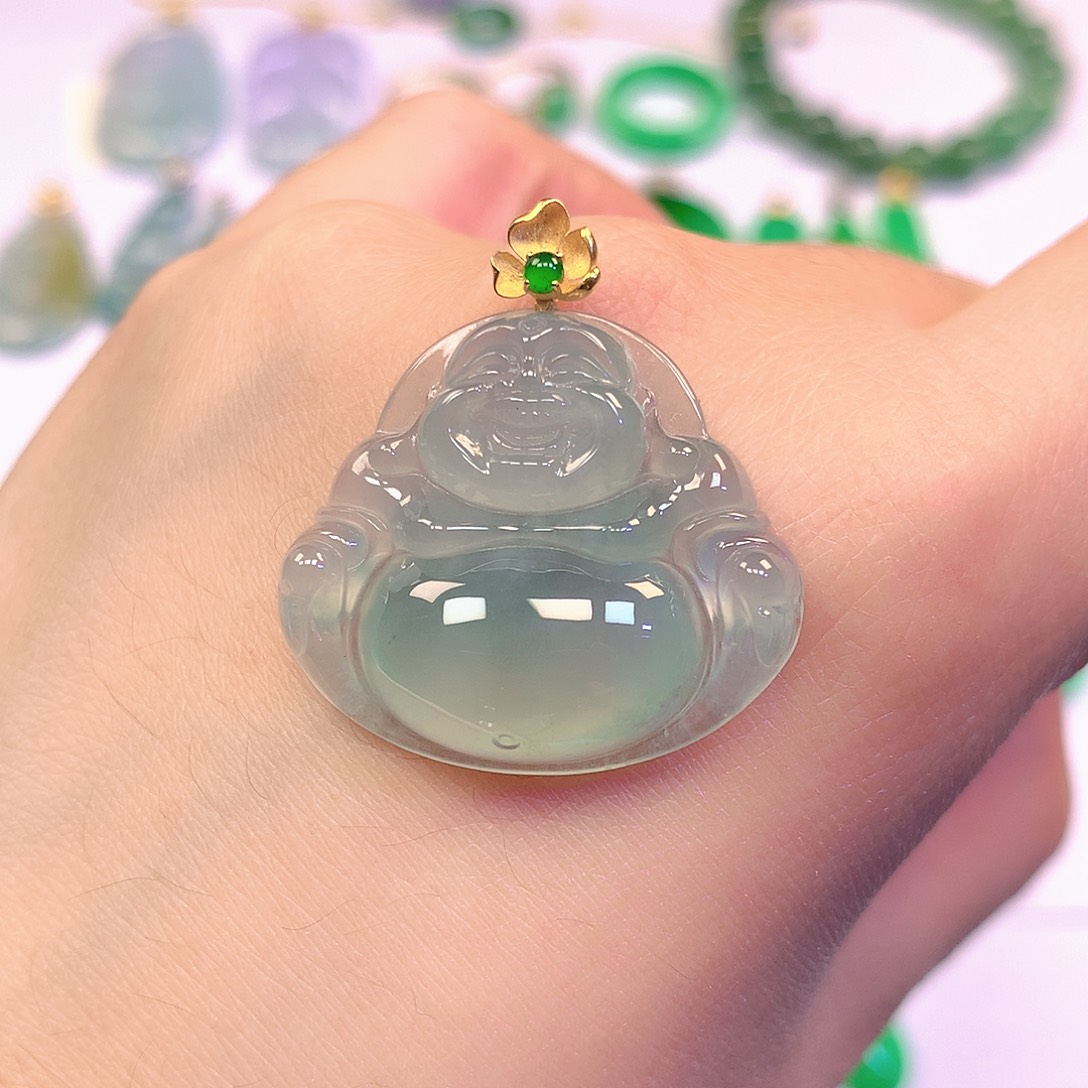 翡翠18K金镶嵌吊坠(不含链)