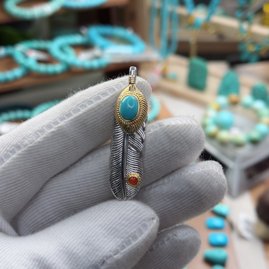 绿松石银S925镀金镶嵌配饰