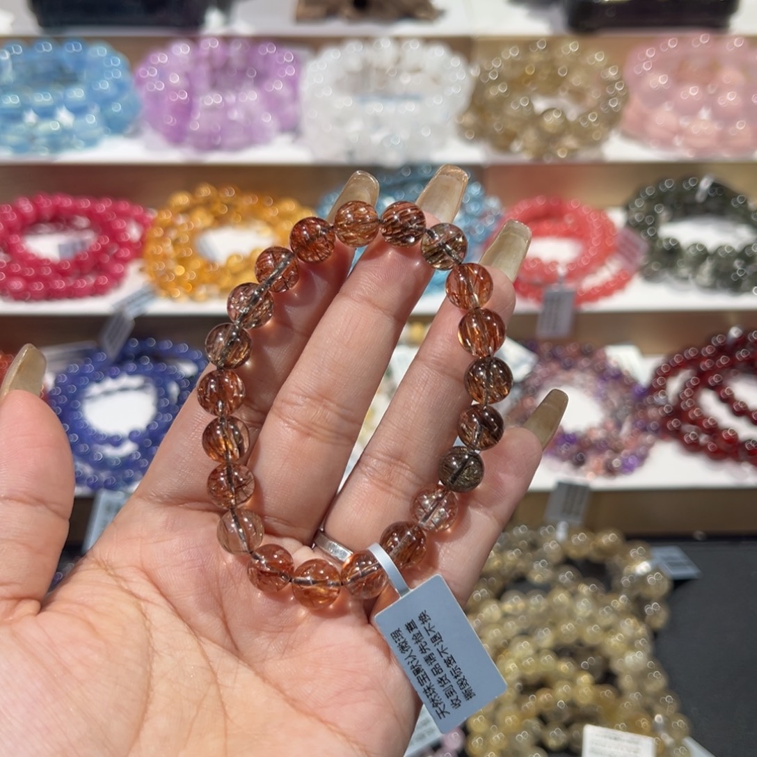 一***二水晶未镶嵌手串毕业级黑金超七9.3mm