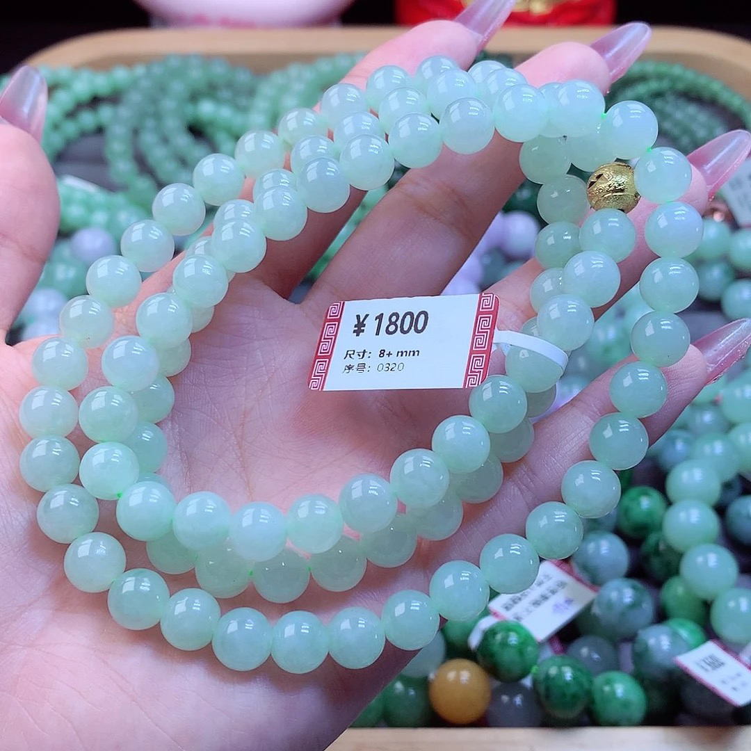 正品天然缅甸A货翡翠 老坑冰透长链玉手串老型链珠时尚珠珠 卡8+