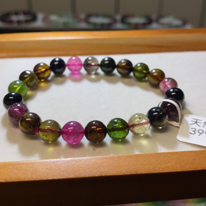 天然碧玺彩虹单圈，全净体浓艳色系玻璃体直径8.5毫米老矿料