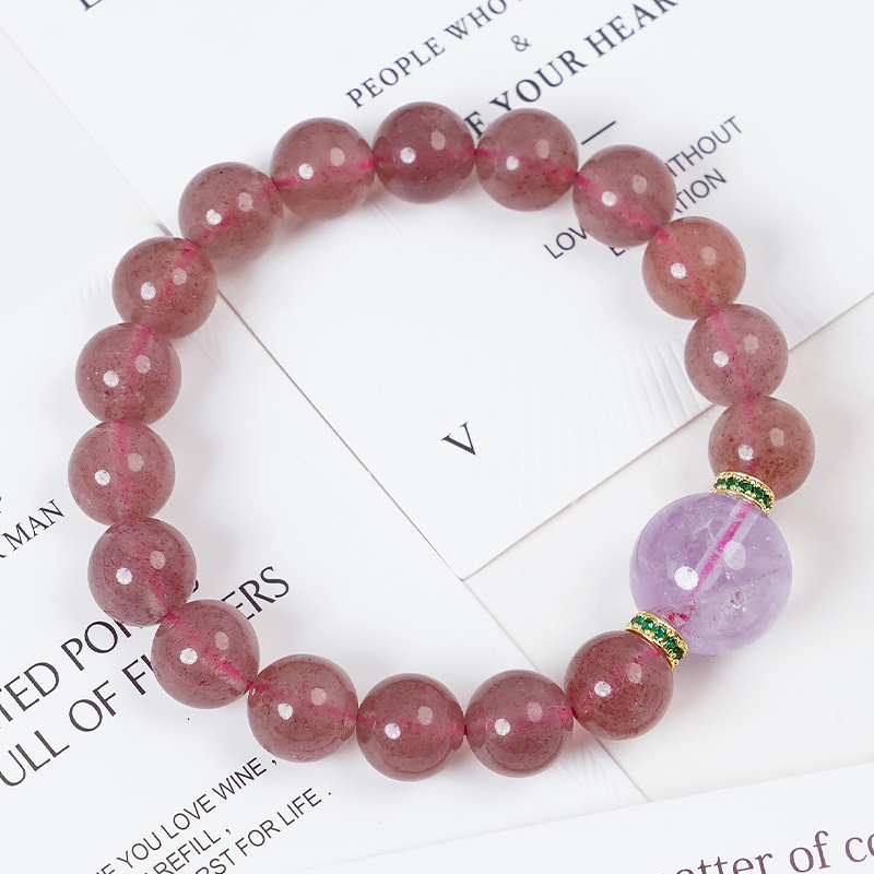 天然石英质玉草莓晶紫水晶手链-8628