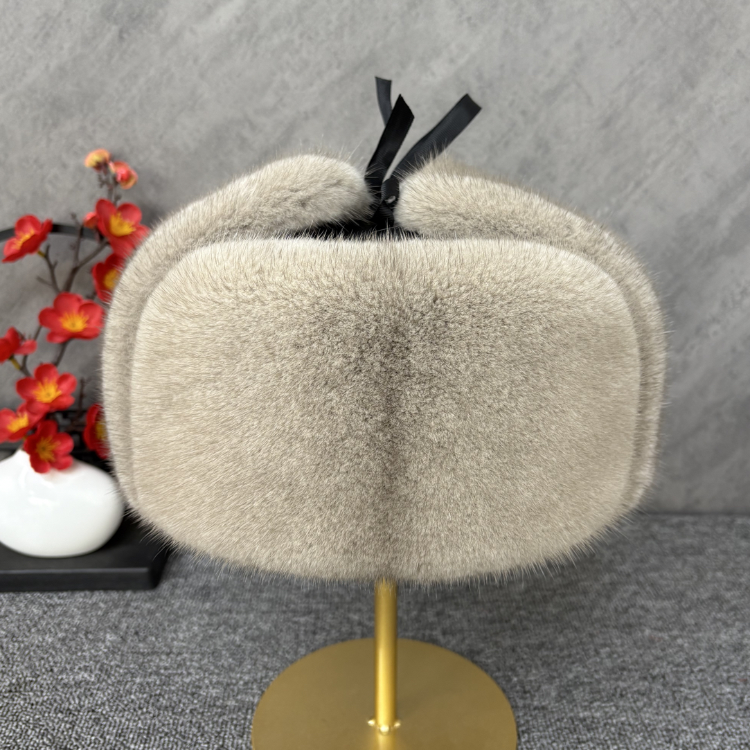 整皮水貂毛牛皮顶皮草男款大雷锋帽冬季貂皮护耳整貂大雷锋帽保暖