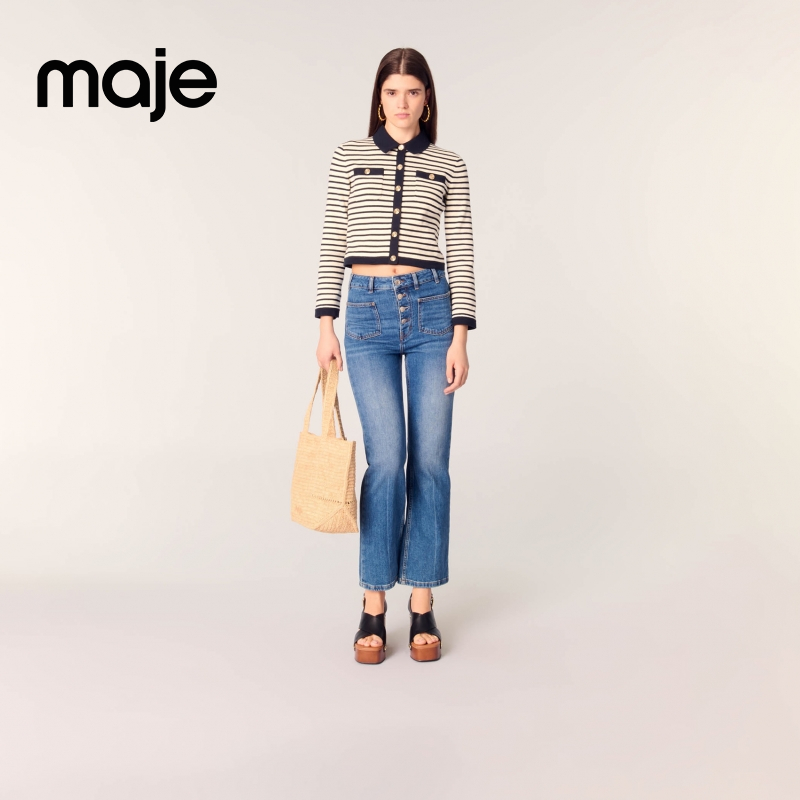 暖系穿搭|Maje2025秋冬新款女装条纹长袖针织开衫MFPCA00583