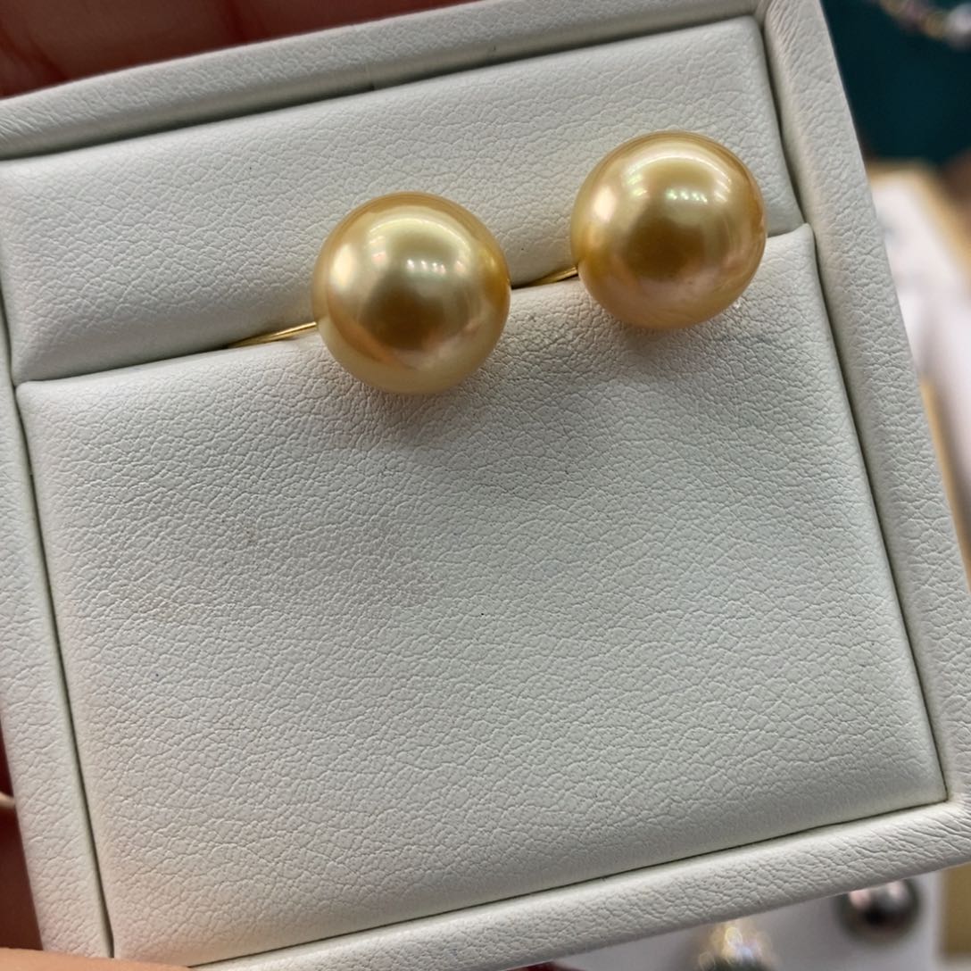 海水珍珠耳饰18K金镶嵌12-13m m
