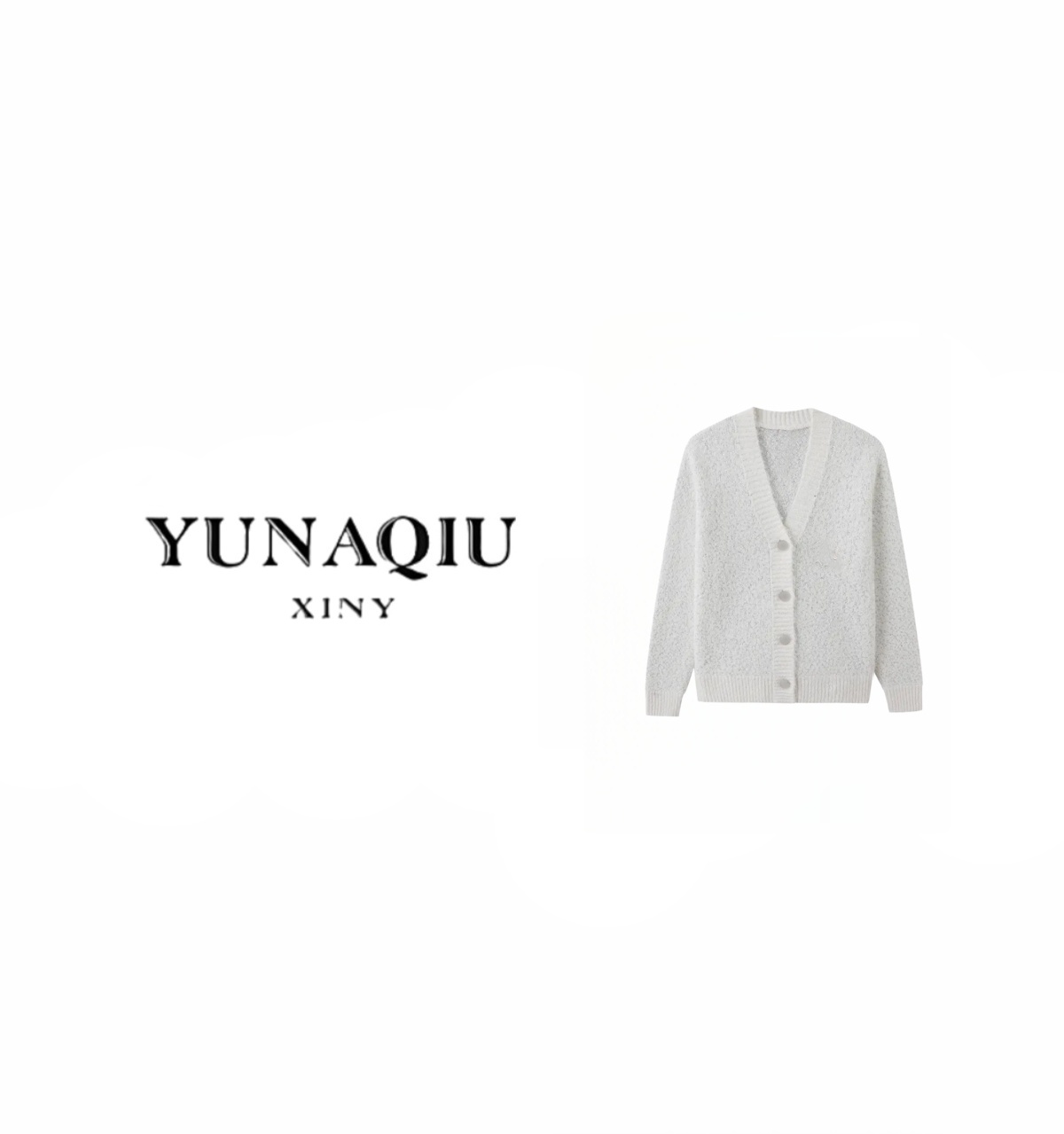 YUNAQIU-奶油纱毛针织常规版V领长袖开衫-9883