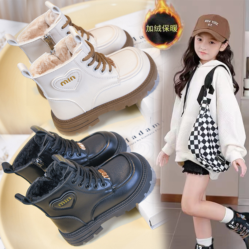 儿童鞋子儿童公主马丁短靴子2025新款秋冬季女孩软底黑色皮靴