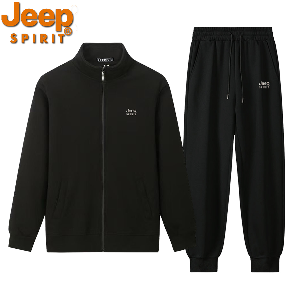 JEEPSPIRIT纯棉套装秋冬季加绒厚运动休闲拉链卫衣男宽松大码卫裤