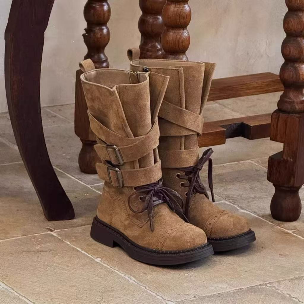 厚底时装靴女新款复古显瘦套筒马丁靴短靴8002