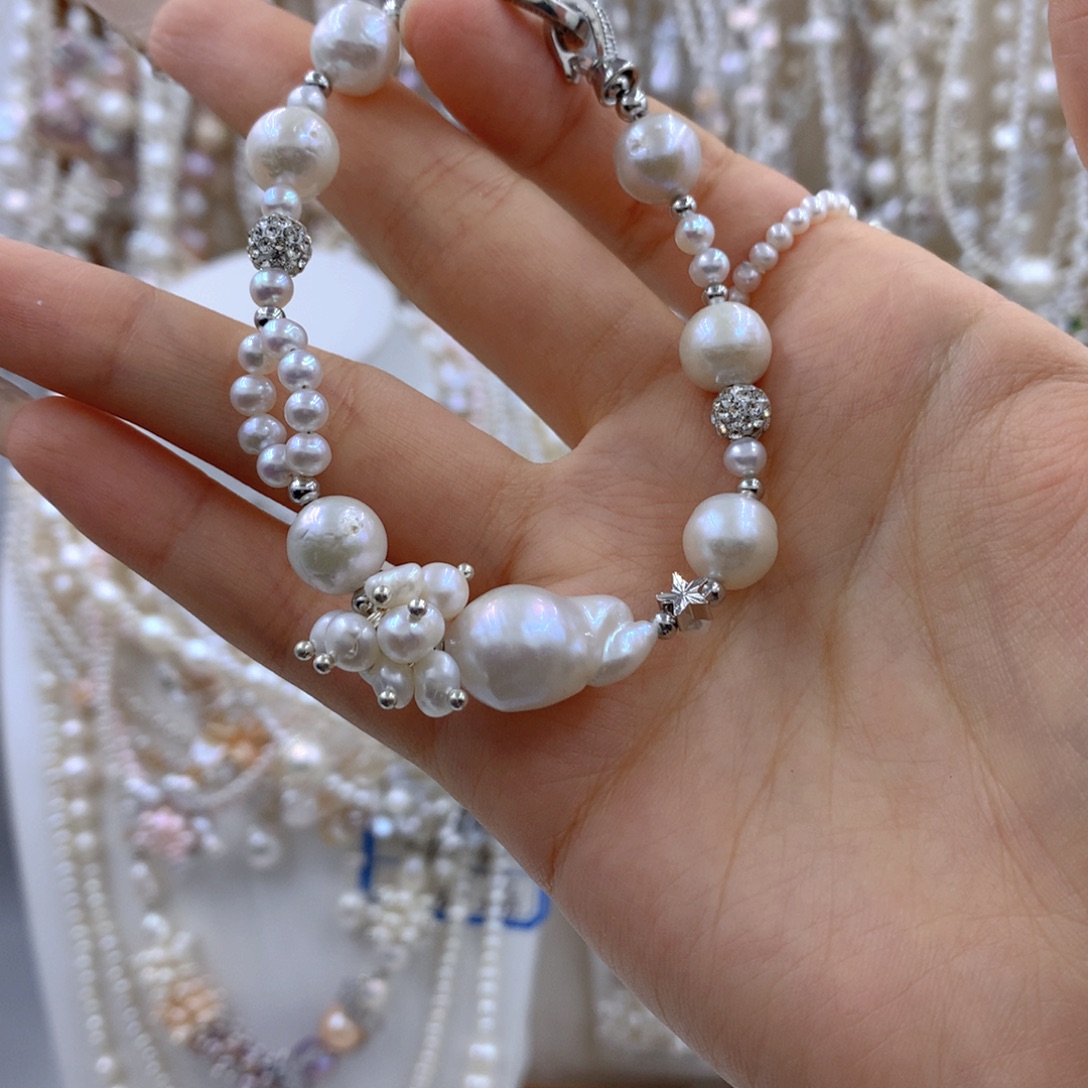 银S925镶嵌手链淡水珍珠