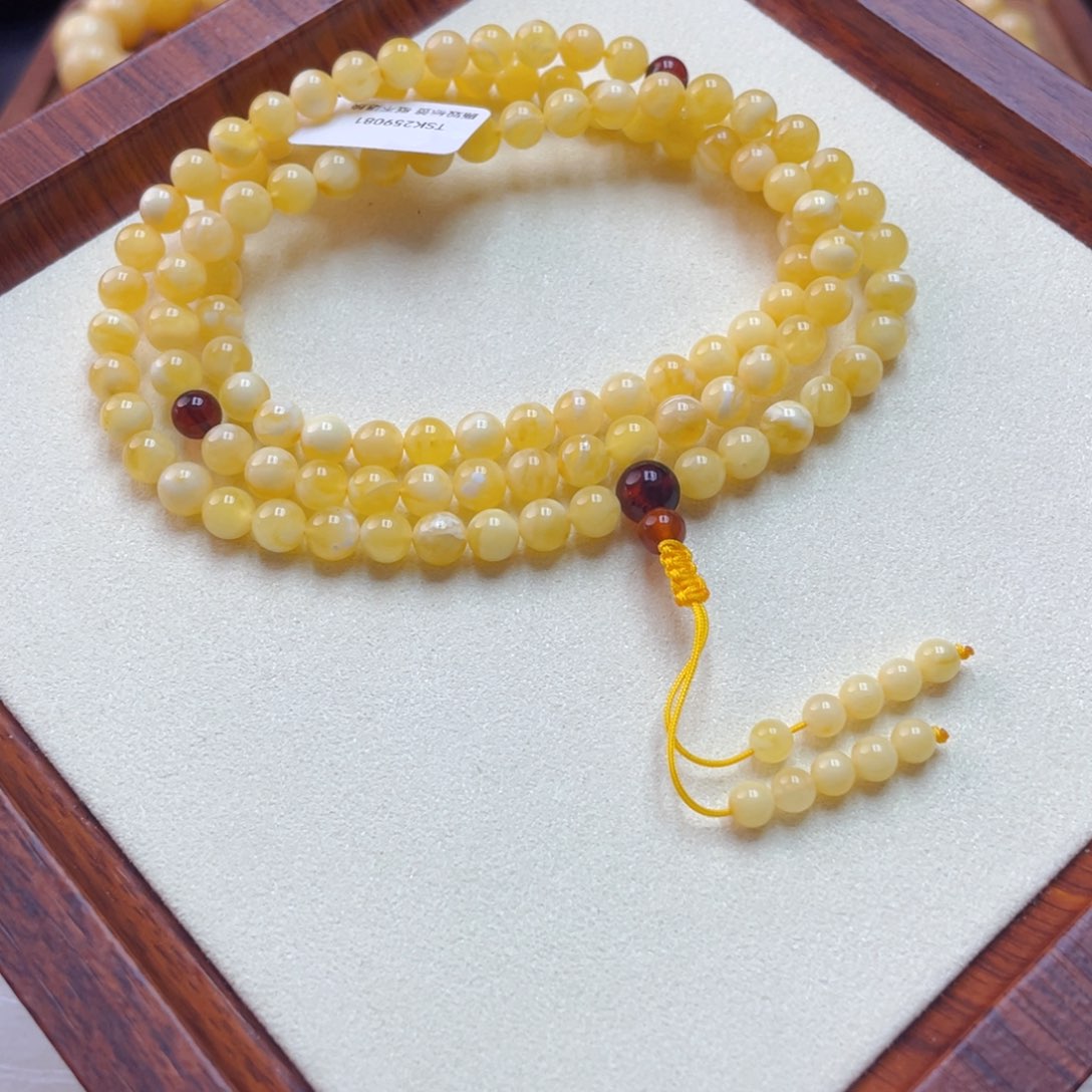 琥珀未镶嵌手链蜜蜡佛珠19克